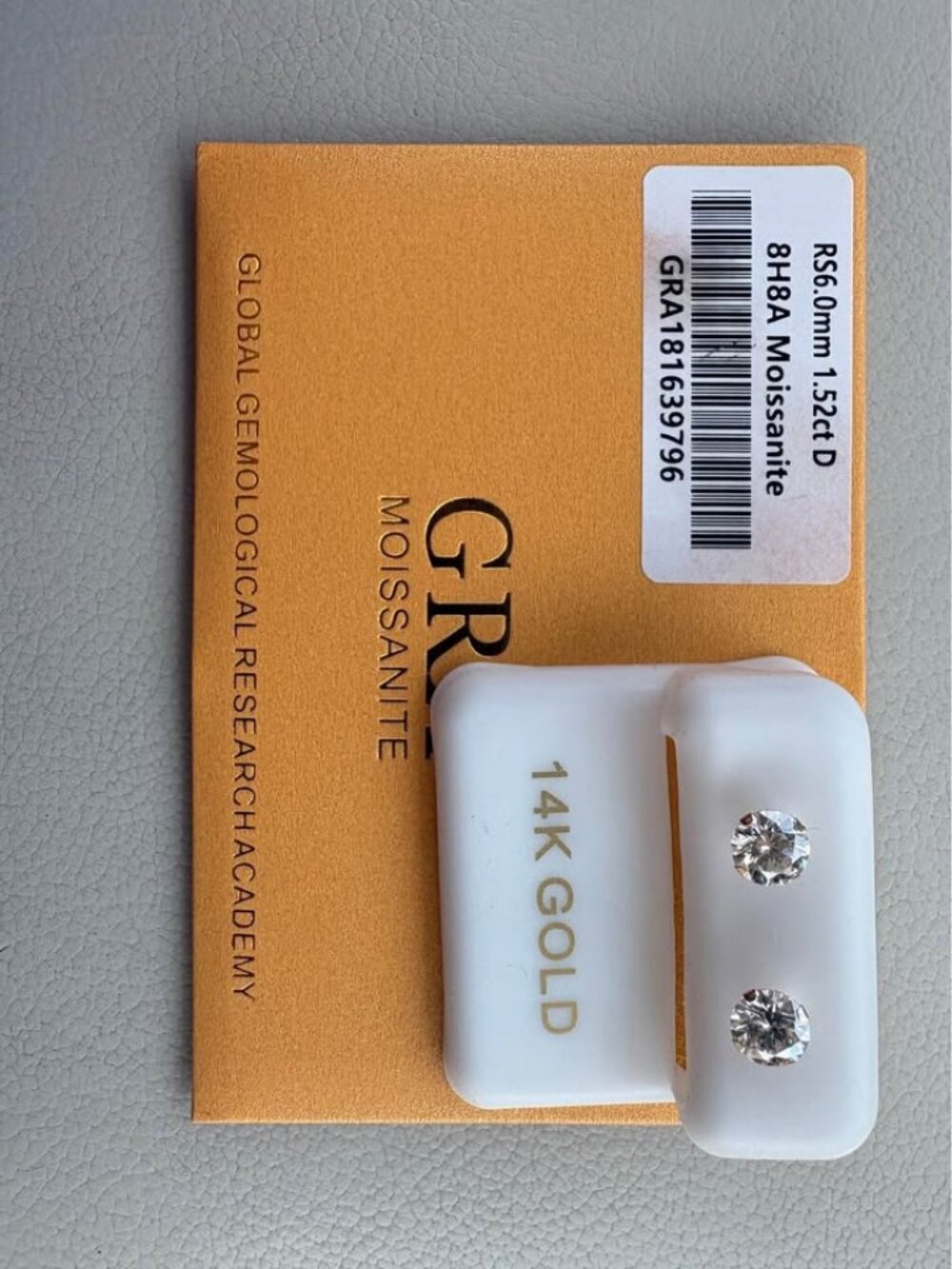 GRA 14K Gold 1.52ct Round Moissanite Stud Earrings